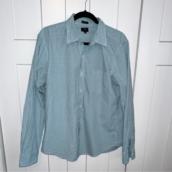 Men's J. Crew Slim Button Down Shirt Blue/Teal/White - L - Picture 1 of 5